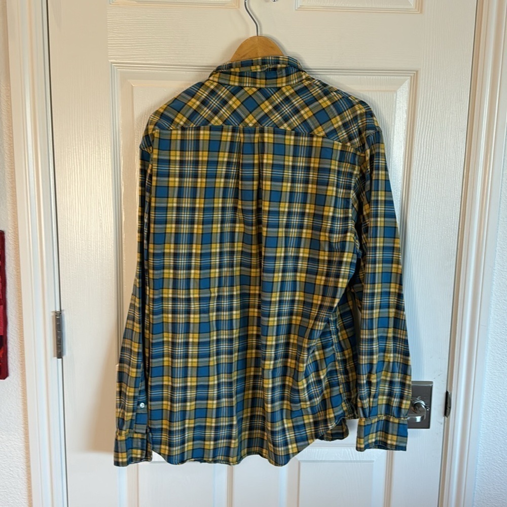 Lands end blue and yellow plaid button up shirt. Worn once. - Picture 3 of 3